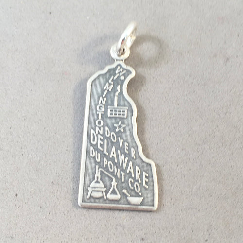 Sale! DELAWARE MAP .925 Sterling Silver State Charm Travel Wilmington Dover Du Pont ST-DE