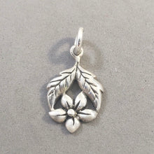 Load image into Gallery viewer, Sale! FLOWER with Leaves Small .925 Sterling Silver 3-D Charm Pendant Flower Garden Nature SL70P