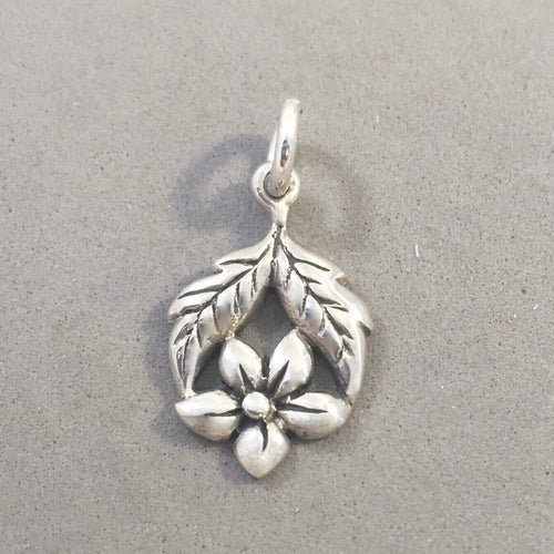 Sale! FLOWER with Leaves Small .925 Sterling Silver 3-D Charm Pendant Flower Garden Nature SL70P