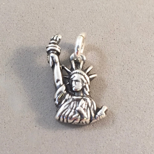 STATUE of LIBERTY BUST .925 Sterling Silver Charm Pendant New York City BA03