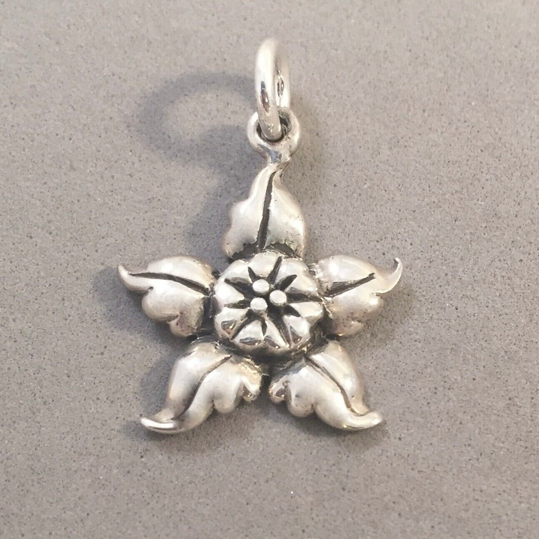 Sale! POINSETTIA FLOWER .925 Sterling Silver Charm Pendant 5 Petal New SL70O