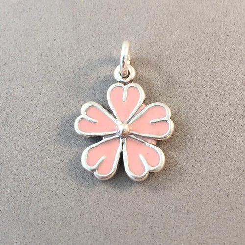 BLOSSOM Enamel Pink .925 Sterling Silver Charm Pendant Pink Flower CE10