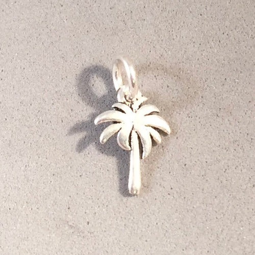 PALM TREE Tiny .925 Sterling Silver 3-D Charm Pendant Beach Hawaii Springs Tropical Island HA07