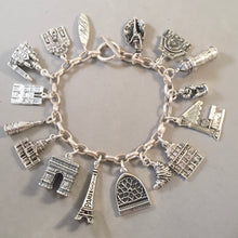 Load image into Gallery viewer, PARIS MEMORIES .925 Sterling Silver Travel Souvenir Charm Bracelet Eiffel Tower, Notre Dame, Arc de Triomph and More!