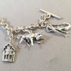 BARCELONA MEMORIES .925 Sterling Silver Travel Souvenir Charm Bracelet La Sagrada, Casa Batallo, Parc Guell Montserrat and More!