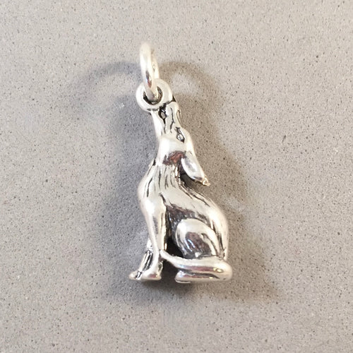 HOWLING COYOTE 3-D .925 Sterling Silver Charm Pendant Wolf Dog South West Animal DS10