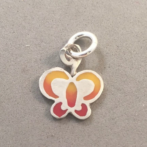 BUTTERFLY Orange Small Kevin-N-Anna Studios Epoxy .950 Sterling Silver Charm Pendant Handmade KA14