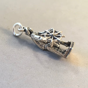 CAPTAIN AT THE HELM .925 Sterling Silver Charm Pendant Sailing Boating Boat Ships Wheel Ocean BV12