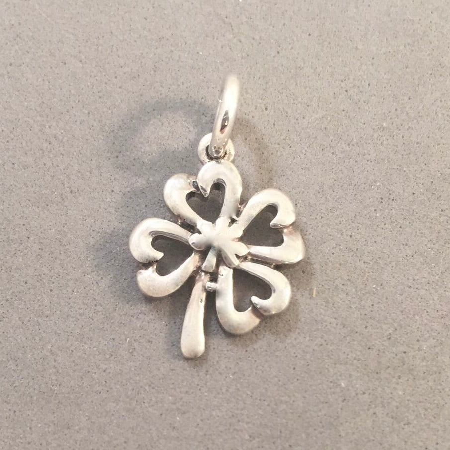 Sale! FOUR LEAF CLOVER  Open .925 Sterling Silver Charm Pendant Shamrock Irish St Patricks Lucky SL17N