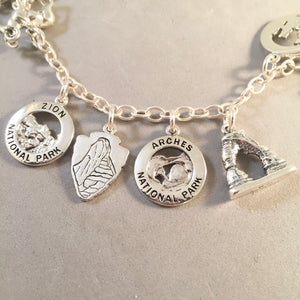 MIGHTY 5 UTAH .925 Sterling Silver Travel Souvenir Charm Bracelet Zion, Bryce, Capitol Reef, Canyonlands, Arches BRM5
