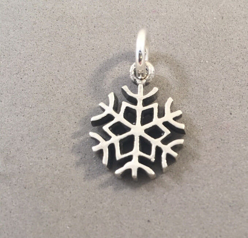 SNOWFLAKE Small Thick .925 Sterling Silver Charm Pendant Snow Christmas Holiday Winter WT06
