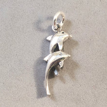 Load image into Gallery viewer, Sale! DOLPHINS Two Jumping .925 Sterling Silver Charm Pendant Nautical Sea Life Ocean Porpoise SL33I