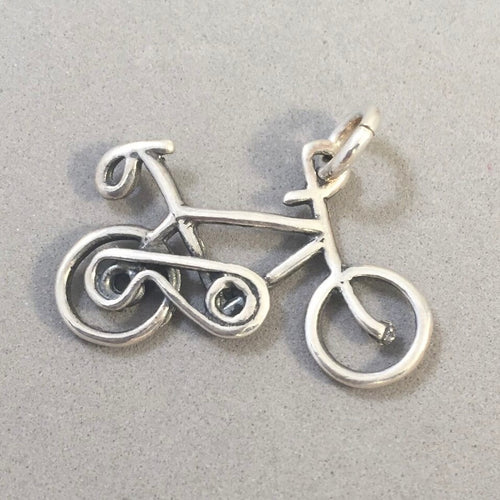 Sale! BICYCLE Large Simple .925 Sterling Silver 3-D Charm Pendant Trail City Tour Bike Ten Speed Mountain Racing SL82A