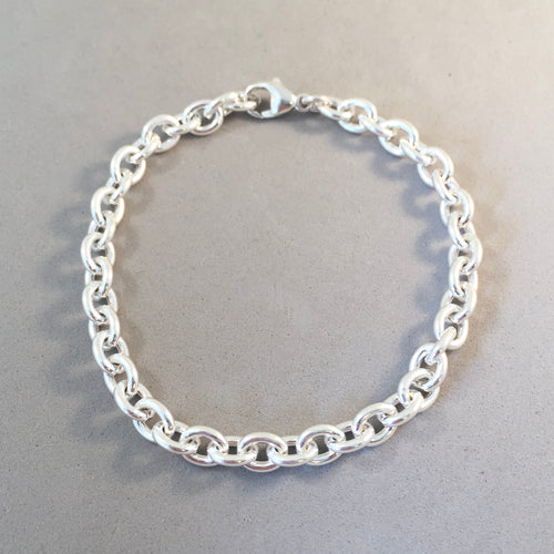 CHARM BRACELET Tight Oval Lobster Clasp .925 Sterling Silver Starter 5.5 x 6.5 mm Thick Loop Link 7