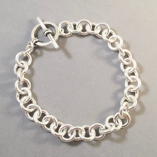 CHARM BRACELET Extra Heavy Round Topggle Clasp .925 Sterling Silver Starter 8.5mm Loop Link 7