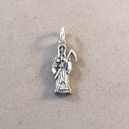 GRIM REAPER .925 Sterling Silver Small Charm Pendant with CZ Stone Halloween HH11