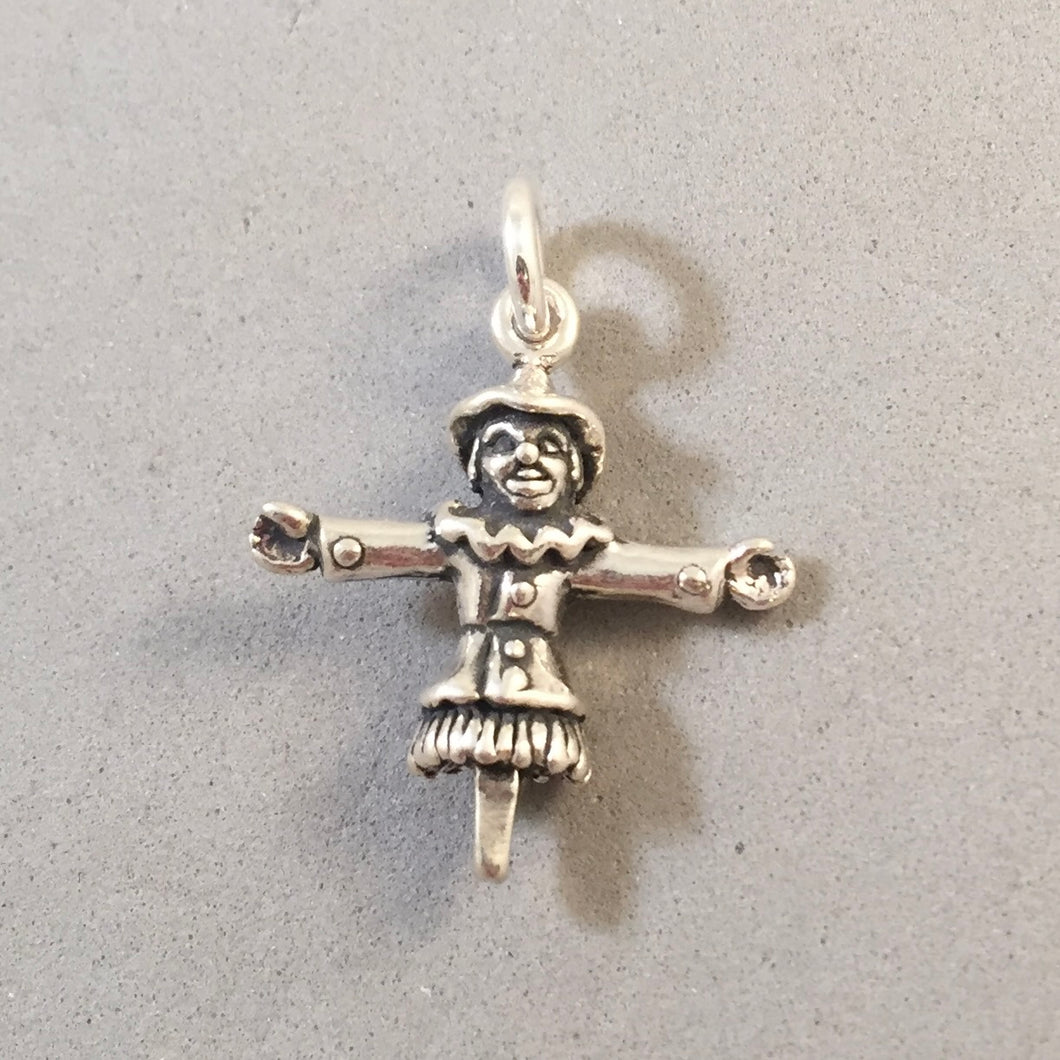 SCARECROW .925 Sterling Silver 3-D Charm Pendant Pumpkin Patch Corn Maze Wizard of OZ GT01