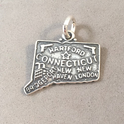 Sale! CONNECTICUT MAP .925 Sterling Silver State Charm Travel Hartford New Haven Bridgeport New London ST-CT