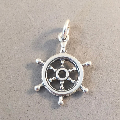CAPTAINS WHEEL .925 Sterling Silver Charm Pendant Sailing Boating Boat Ship Helm Ocean BV13