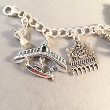 Load image into Gallery viewer, VENICE MEMORIES .925 Sterling Silver Travel Souvenir Charm Bracelet Italy Rialto Bridge, Gondola, St Marks, Doge&#39;s Palace &amp; More!