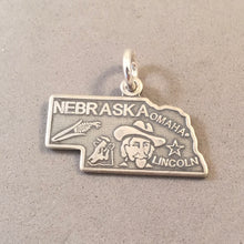 Load image into Gallery viewer, Sale! NEBRASKA MAP .925 Sterling Silver State Charm Travel Omaha Lincoln ST-NE