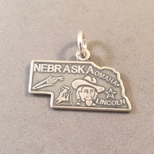 Sale! NEBRASKA MAP .925 Sterling Silver State Charm Travel Omaha Lincoln ST-NE