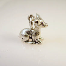 Load image into Gallery viewer, DEER SITTING .925 Sterling Silver 3-D Charm Pendant Baby Fawn Bambie AN08