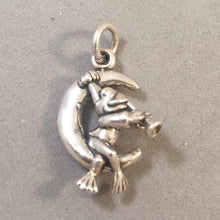 Load image into Gallery viewer, Sale! FROG WITH HORN ON MOON .925 Sterling Silver Charm Pendant SL83H