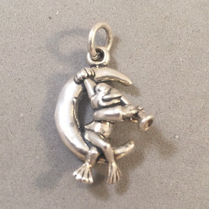 Sale! FROG WITH HORN ON MOON .925 Sterling Silver Charm Pendant SL83H