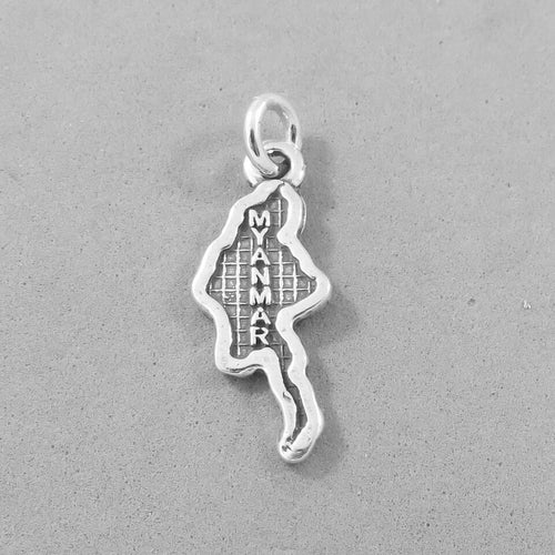Sale! MYANMAR MAP .925 Sterling Silver Charm Pendant Country Burma Yangon Mandalay Bagan Asia Souvenir SL54J