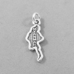 Sale! MYANMAR MAP .925 Sterling Silver Charm Pendant Country Burma Yangon Mandalay Bagan Asia Souvenir SL54J