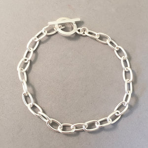 CHARM BRACELET Long Oval Toggle Clasp .925 Sterling Silver Starter 5x9mm Loop Link 7"- 9" CB21