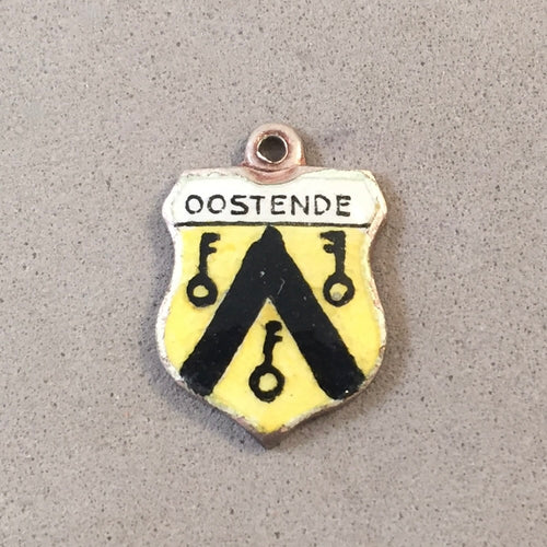 OOSTENDE Vintage Travel Shield Enamel Charm Pendant Belgium Europe VS-52