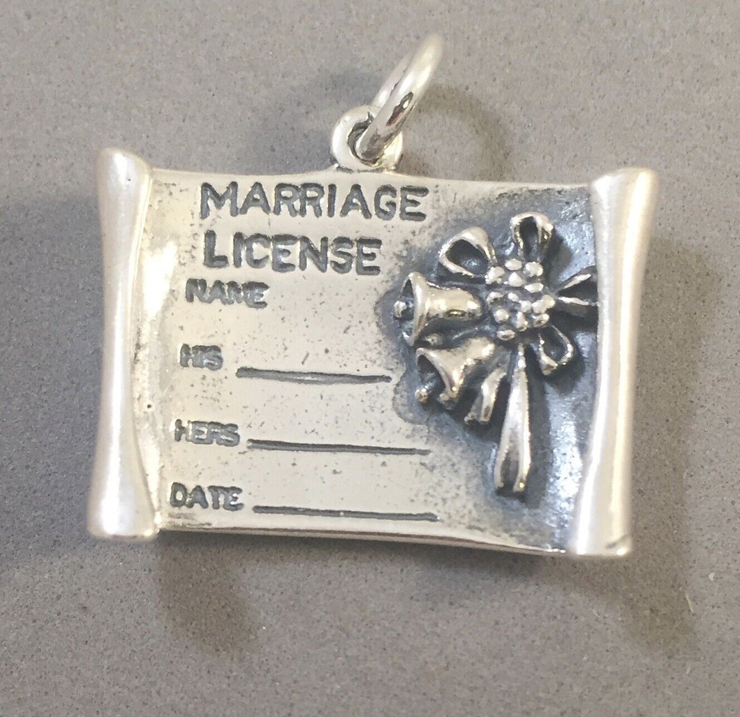 Sale! MARRIAGE LICENSE Large .925 Sterling Silver Charm Pendant Wedding Certificate SL01