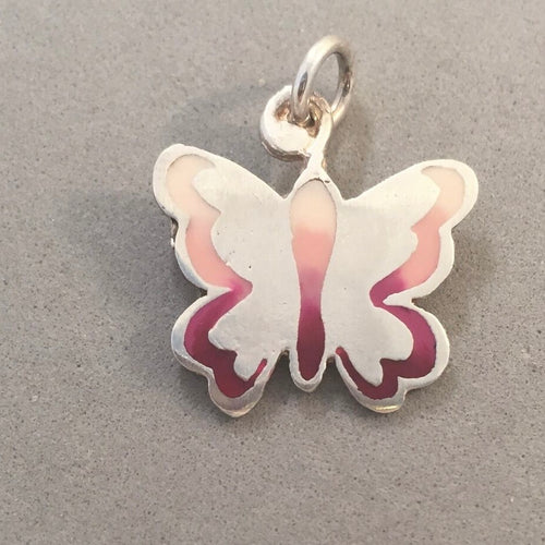 BUTTERFLY Pink Flat Kevin-N-Anna Studios Epoxy .950 Sterling Silver Charm Pendant Handmade KA13