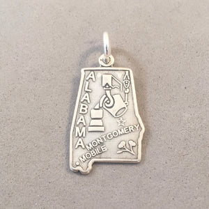 Sale! ALABAMA MAP .925 Sterling Silver State Charm Travel Montgomery Mobile ST-AL