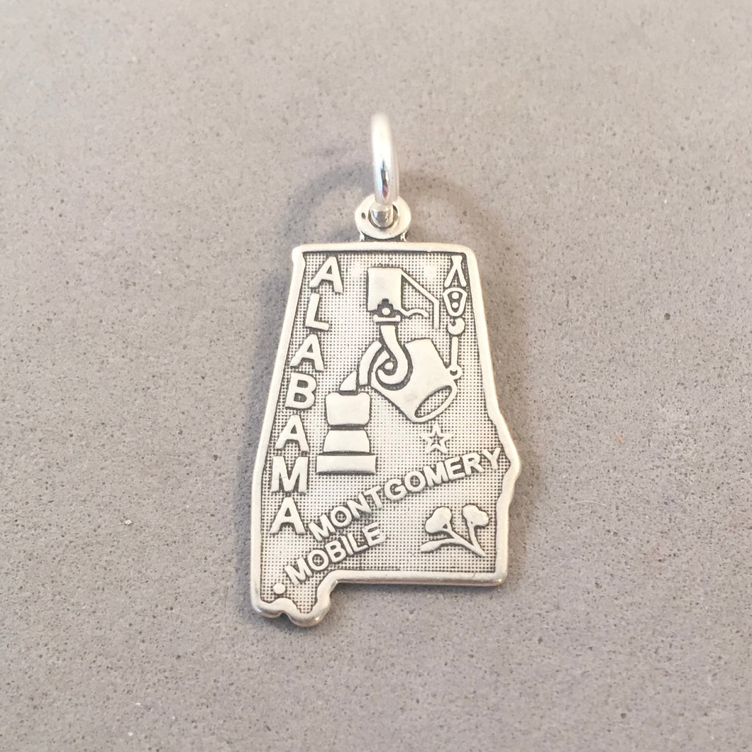 Sale! ALABAMA MAP .925 Sterling Silver State Charm Travel Montgomery Mobile ST-AL