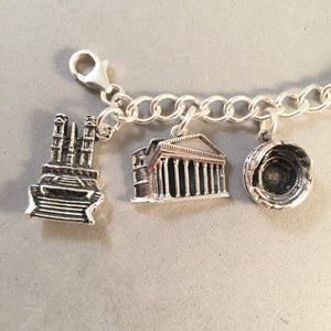 ROME MEMORIES .925 Sterling Silver Travel Souvenir Charm Bracelet Italy Colosseum Trevi St Peters & More!