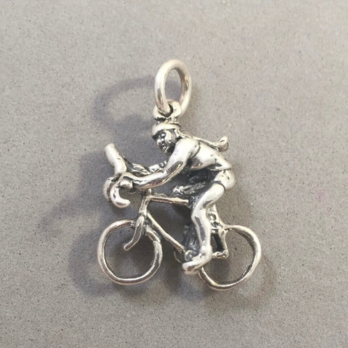 Sale! CYCLIST .925 Sterling Silver 3-D Charm Pendant Bicycle Trail City Tour Bike Ten Speed Mountain Racing SL82D