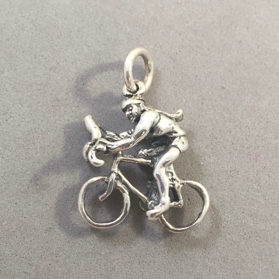 Sale! CYCLIST .925 Sterling Silver 3-D Charm Pendant Bicycle Trail City Tour Bike Ten Speed Mountain Racing SL82D