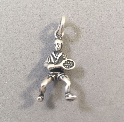 Sale! TENNIS PLAYER Wearing Shorts .925 Sterling Silver Charm Pendant Racket Boy Girl Sports SL30F