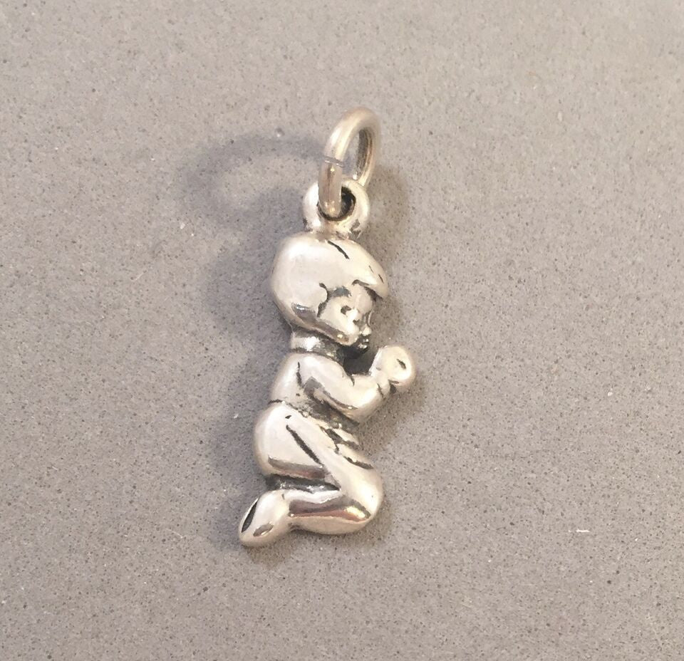 Sale! PRAYING BOY .925 Sterling Silver Charm Pendant SL15Q