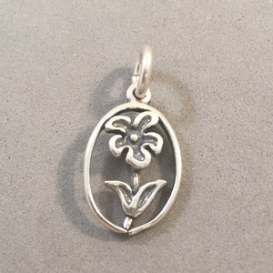 Sale! FLOWER IN OVAL .925 Sterling Silver 3-D Charm Pendant Flower Garden Nature SL70Q