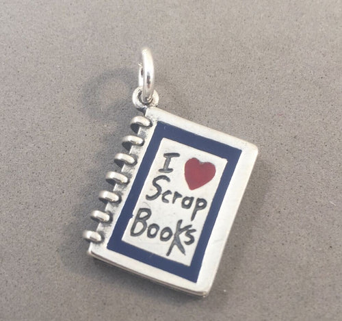 Sale! I LOVE SCRAP BOOKS .925 Sterling Silver Charm Pendant Scarpbooking SL73Q