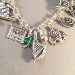 IRELAND MEMORIES .925 Sterling Silver Travel Souvenir Charm Bracelet Blarney Castle, Claddagh, Cliffs of Moher, Giants Causeway and More!