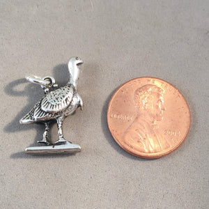 WILD TURKEY .925 Sterling Silver Charm Pendant Bird Thanksgiving BF03