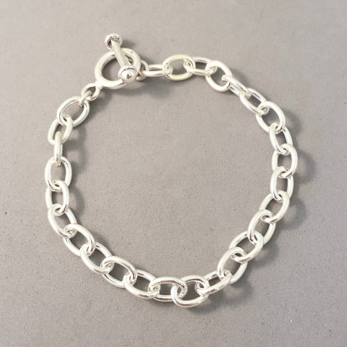 CHARM BRACELET Heavy Oval Toggle Clasp .925 Sterling Silver Starter 6x8.5mm Loop Link 7