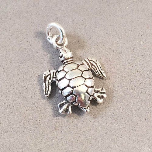 SEA TURTLE  .925 Sterling Silver 3-D Charm Pendant Beach Ocean Nautical Swimming NT33