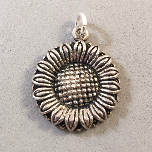 Sale! SUNFLOWER Large .925 Sterling Silver Charm Pendant SL32D