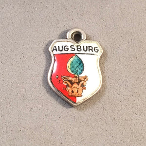 AUGSBURG Vintage Travel Shield Enamel Charm Pendant Europe Germany VS-06